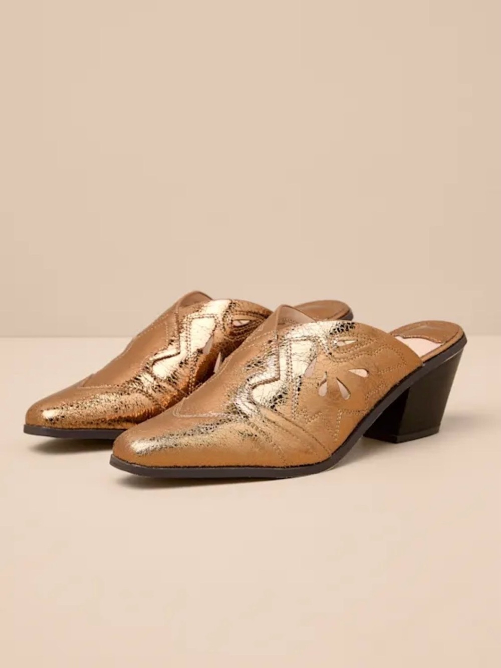Lulu's Metallic Gold Pointed Mule Heeled Boots